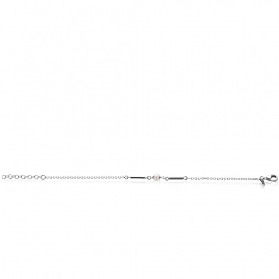 ZINZI zilveren schakel armband met twee glanzende staafjes en witte zoetwaterparel 17-20cm ZIA-BF108