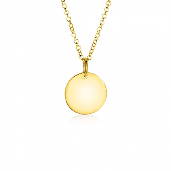 15mm ZINZI gold plated zilveren hanger glad rond plaatje voor gravure ZIH2345G15 (zonder collier)