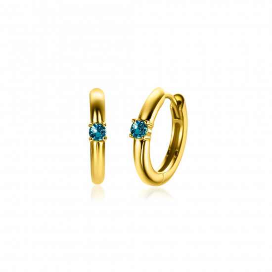 MAART oorringen 13mm gold plated met geboortesteen blauw aquamarijn zirconia 
