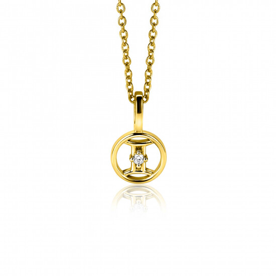 9mm ZINZI gold plated zilveren Tweelingen sterrenbeeldhanger bezet met witte zirconia ZIHY-TWE (zonder collier)