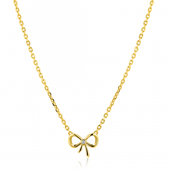 ZINZI gold plated zilveren ketting 42–45cm met sierlijke strik, bezet met witte zirkonia ZIC2724Y