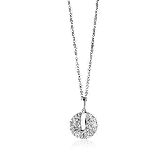ZINZI zilveren ketting 45cm met hanger 17mm rond wit ZIC1444