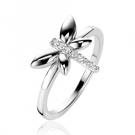 ZINZI zilveren ring libelle wit 12mm ZIR1887C
