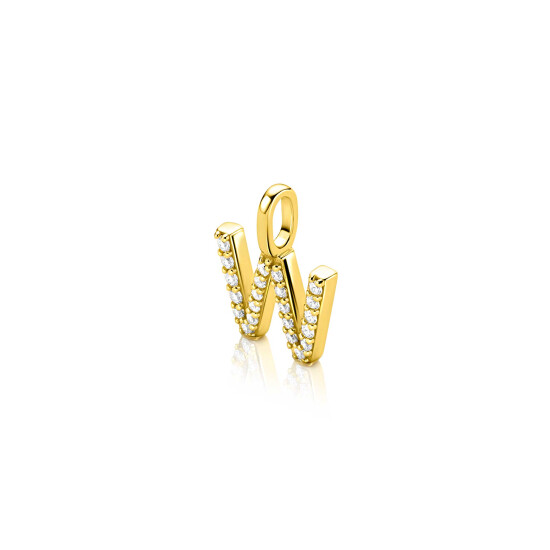 ZINZI gold plated zilveren letter hanger W bezet met witte zirkonia's ZIH2828-W (zonder ketting)