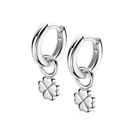 6mm ZINZI zilveren oorbedels in gladde klaver vier vorm ZICH2884 (zonder oorringen)