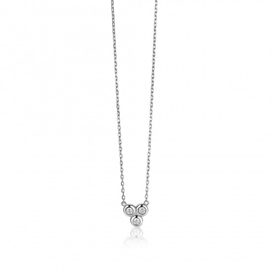 ZINZI zilveren ketting 45cm met hanger rond wit ZIC1442