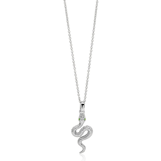 ZINZI zilveren ketting met sierlijke slang hanger 13mm en ogen bezet met groene zirkonia's 42-45cm ZIC-BF148

