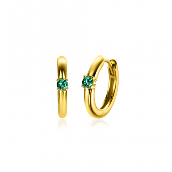 MEI oorringen 13mm gold plated met geboortesteen groen smaragd zirconia 
