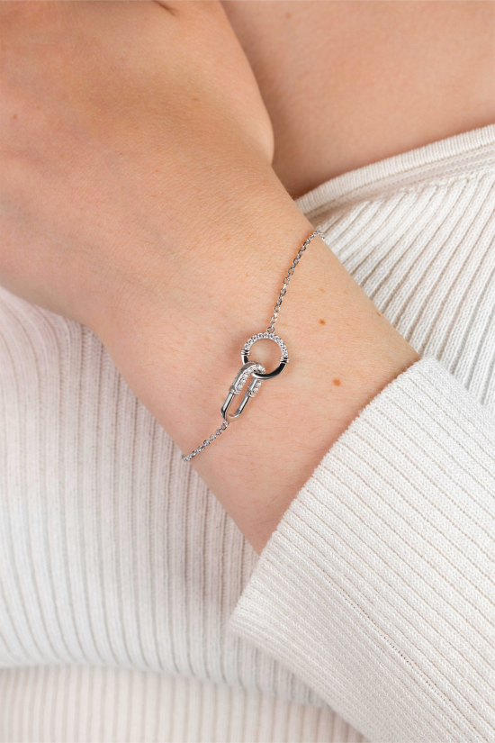 ZINZI zilveren armband met elkaar verbonden paperclip- en ronde schakel, bezet met witte zirconia's ZIA2810