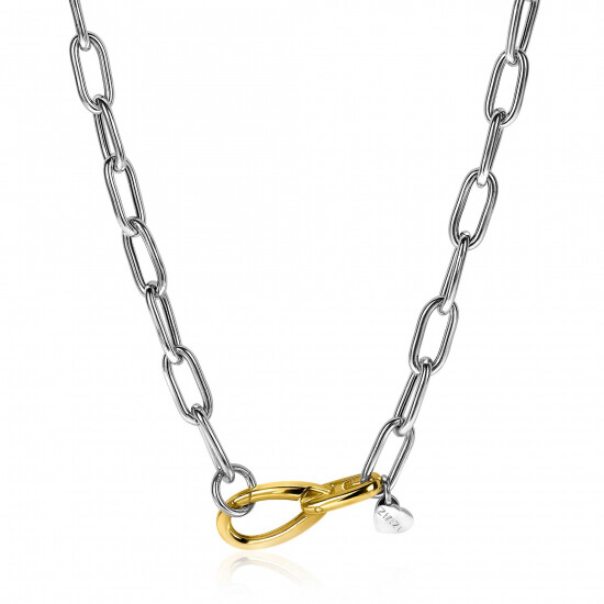 ZINZI zilveren luxe collier met brede paperclip schakel bicolor 43cm ZIC2106