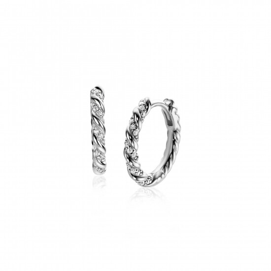 ZINZI zilveren oorringen gedraaid 15 x 2mm witte zirconia's ZIO2320