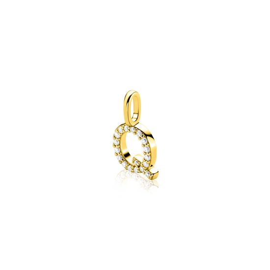 ZINZI gold plated zilveren letter hanger Q bezet met witte zirkonia's ZIH2828-Q (zonder ketting)