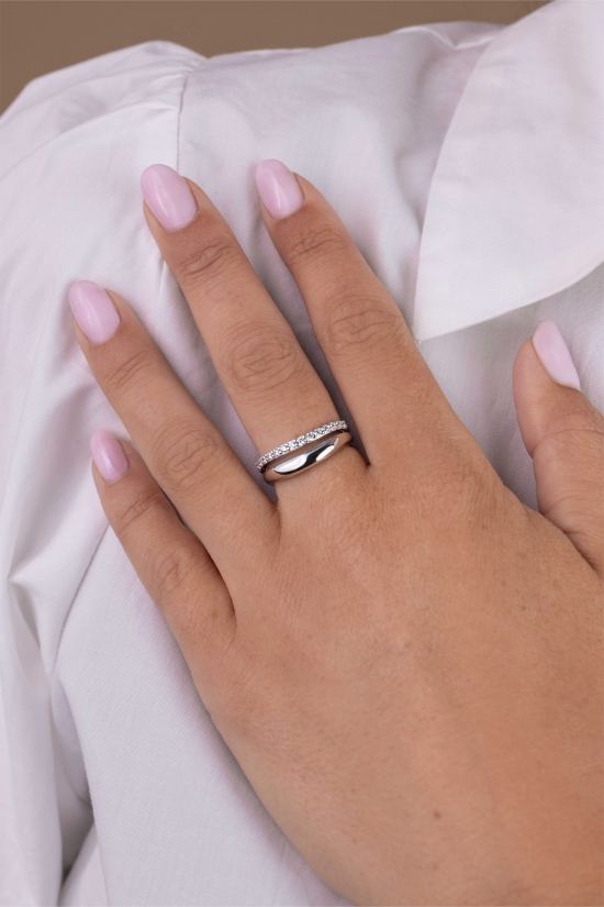 ZINZI zilveren multi-look ring met brede gladde band en band bezet met witte zirkonia's ZIR2902