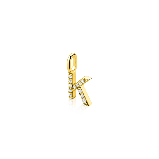 ZINZI gold plated zilveren letter hanger K bezet met witte zirkonia's ZIH2828-K (zonder ketting)