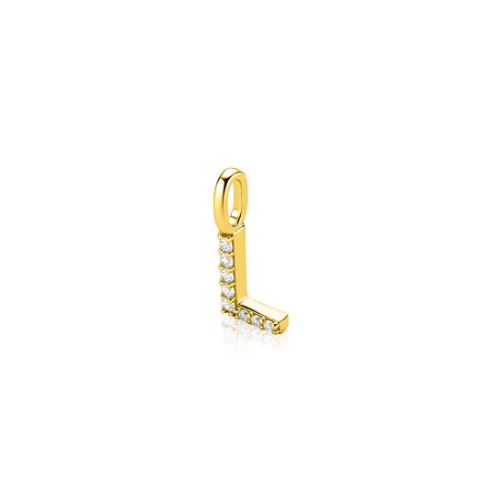 ZINZI gold plated zilveren letter hanger L bezet met witte zirkonia's ZIH2828-L (zonder ketting)