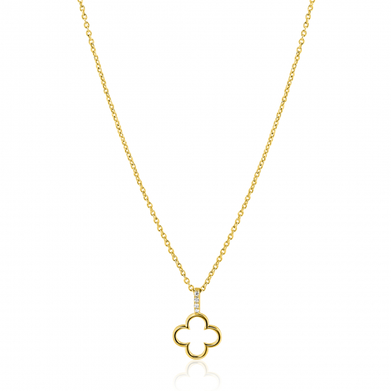 ZINZI gold plated zilveren ketting 42-45cm met open klaver hanger ZIC2743