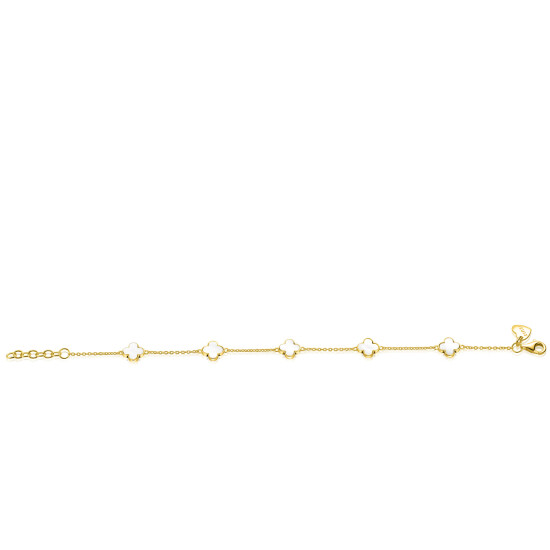 ZINZI gold plated zilveren armband met vijf klavers 11mm in parelmoer 17-20cm ZIA-BF153