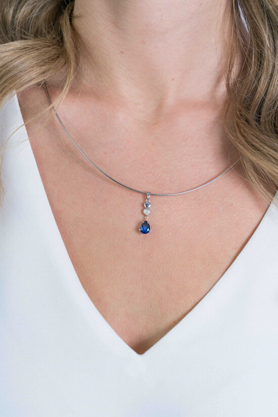 ZINZI zilveren hanger 24mm hartjes en peervorm wit blauw ZIH2124 (zonder collier)