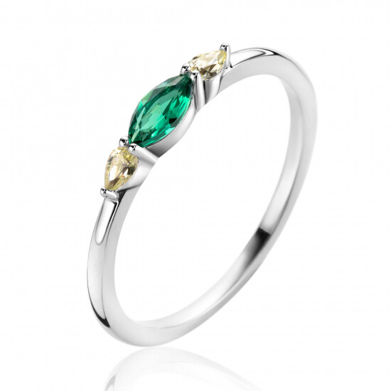 ZINZI zlv. ring fantasie met groen en gele zirc.mt.50