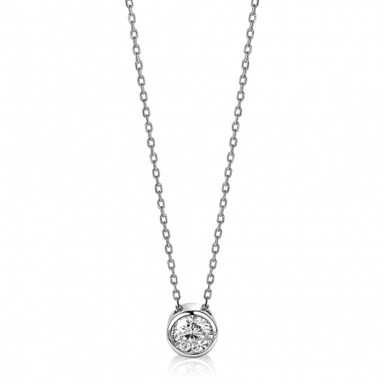 ZINZI zilveren ketting met hanger rond wit 40-45cm ZIC1775