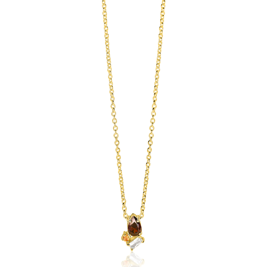 ZINZI gold plated zilveren ketting met stijlvolle hanger bezet met bruine, champagne en witte zirkonia's 42-45 cm ZIC-BF142
