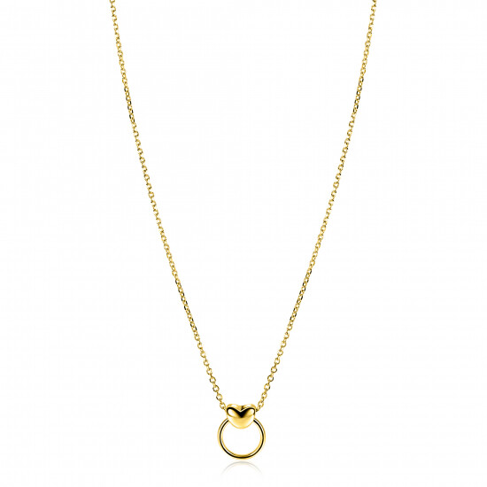 ZINZI gold plated zilveren ketting 42-45cm met glanzend hart aan een open rondje ZIC2759