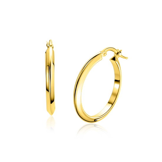 25mm ZINZI gold plated zilveren oorringen met gladde buis 3mm breed en handige bovensluiting ZIO2856G