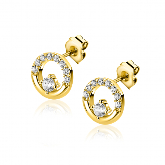 9,5mm ZINZI gold plated zilveren oorstekers open rondje met zirkonia ZIO2725Y