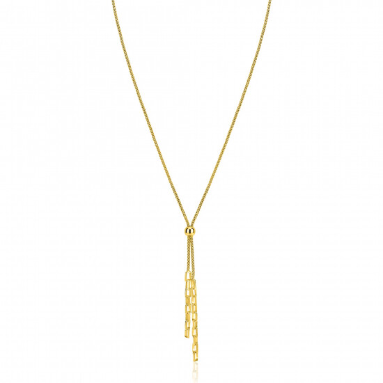 ZINZI gold plated zilveren Y-collier 43–46cm met popcorn schakel en twee bungelende kettinkjes ZIC2710G