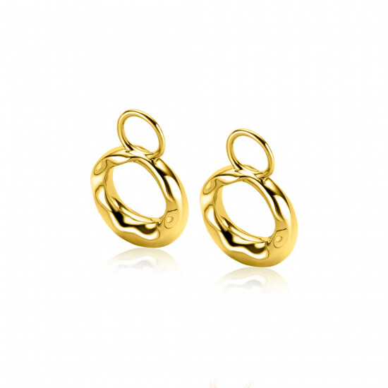 11mm ZINZI gold plated zilveren oorbedels met organisch gevormde open rondjes ZICH-BF118G (zonder oorringen)