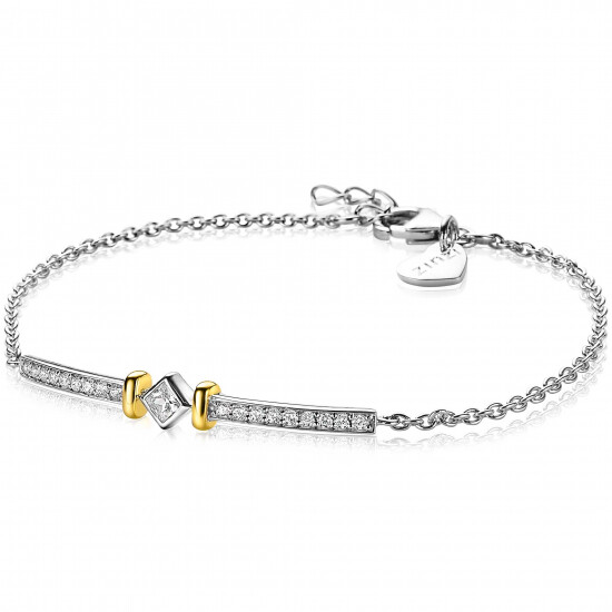 ZINZI zilveren luxe bicolor armband met staafje ruit witte zirconia's 18-20cm ZIA2121