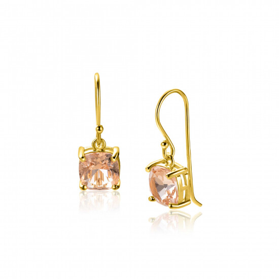 24mm ZINZI gold plated zilveren oorhangers met trendy vierkante kleursteen in licht roze ZIO2579
