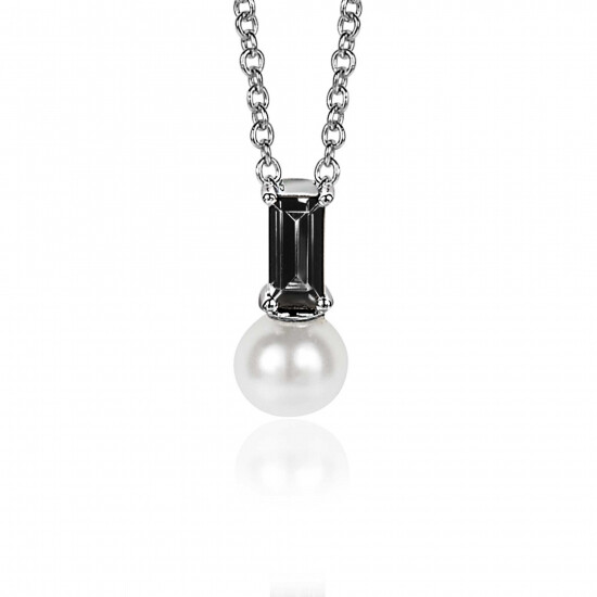 ZINZI zilveren witte parelhanger met zwarte baquette geslepen zirconia ZIH2135Z (zonder collier)