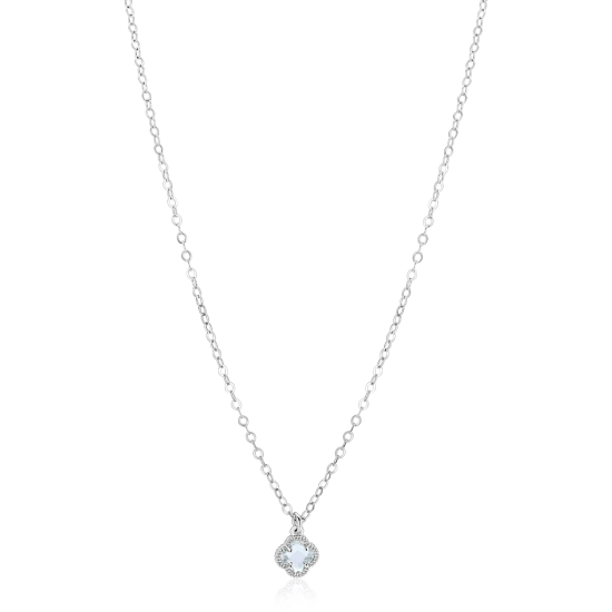 ZINZI zilveren schakelketting met een lichtblauwe klaver in het midden 40-45cm ZIC2905B