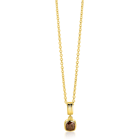 ZINZI gold plated zilveren ketting met strakke hanger bezet met vierkante bruine zirkonia 6mm 42-45cm ZIC-BF154
