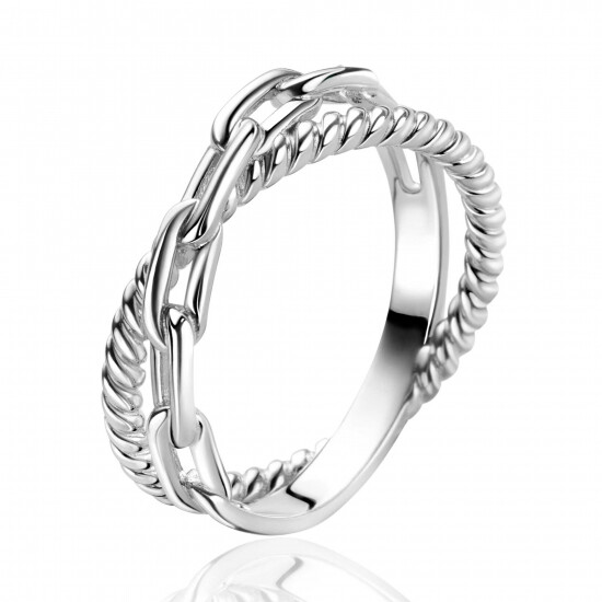 ZINZI zilveren brede cross-over ring met trendy paperclip schakel en gedraaide baan ZIR2544C