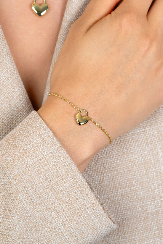 ZINZI gold plated zilveren schakelarmband met hartvormige slot hanger 17-20cm ZIA2673G