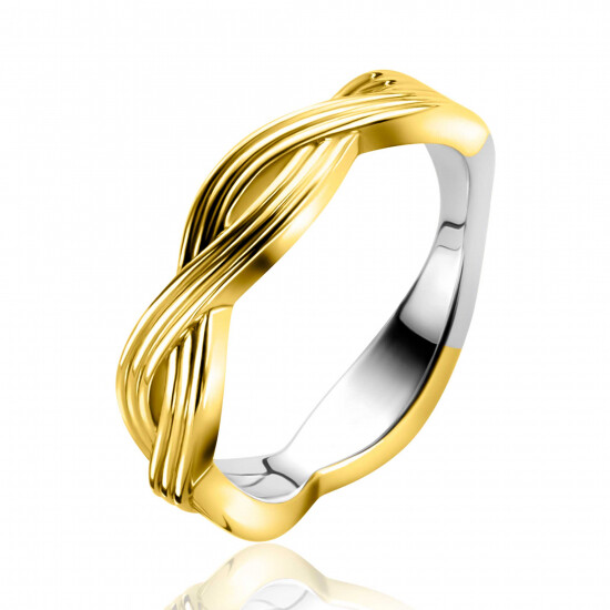 ZINZI gold plated zilveren ring (5mm breed) met een gevlochten Infinity teken in lijnen motief ZIR2684C