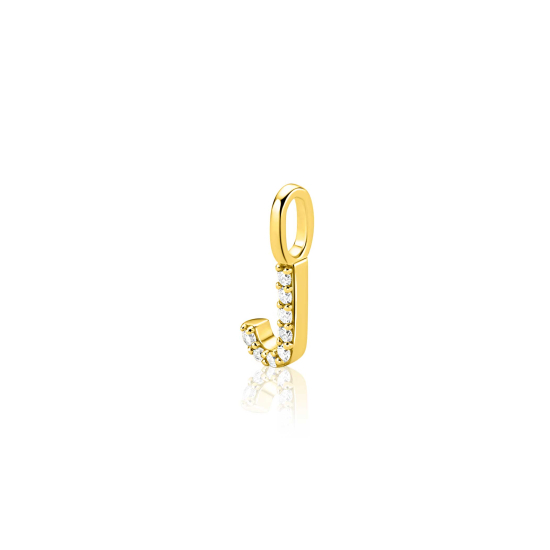 ZINZI gold plated zilveren letter hanger J bezet met witte zirkonia's ZIH2828-J (zonder ketting)