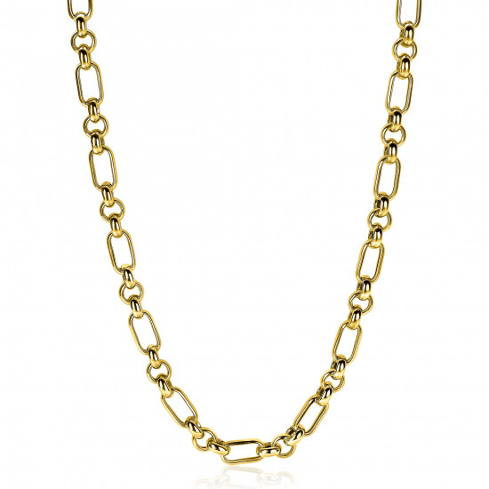 ZINZI zilveren schakelcollier 14K geel verguld ovaal en jasseron schakel 45cm ZIC2154G
