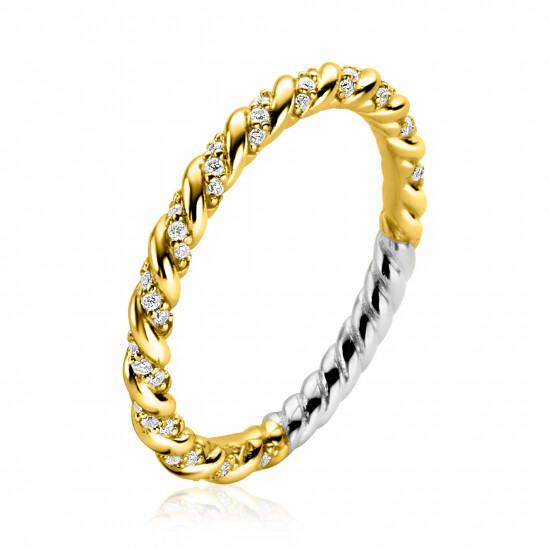ZINZI gold plated zilveren aanschuifring gedraaid met witte zirconia's ZIR2320YC