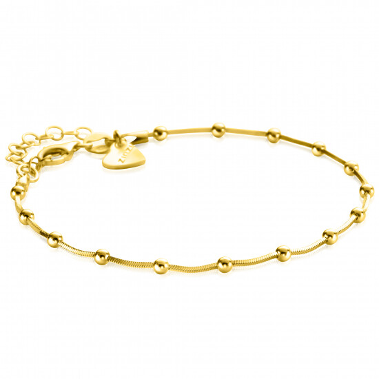 ZINZI gold plated zilveren slangen-armband met vierkant geslepen schakels en 15 verfijnde glanzende bolletjes 17-20cm ZIA2471G