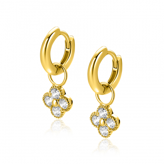8mm ZINZI gold plated zilveren oorbedels klavertje ZICH2735Y (zonder oorringen)
