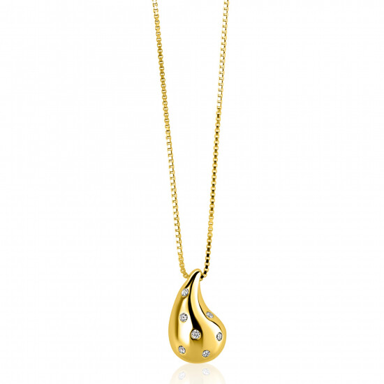 ZINZI gold plated zilveren venetiaanse ketting 45-48cm met druppelvormige hanger 20mm, bezet met witte zirkonia's ZIC2708Y