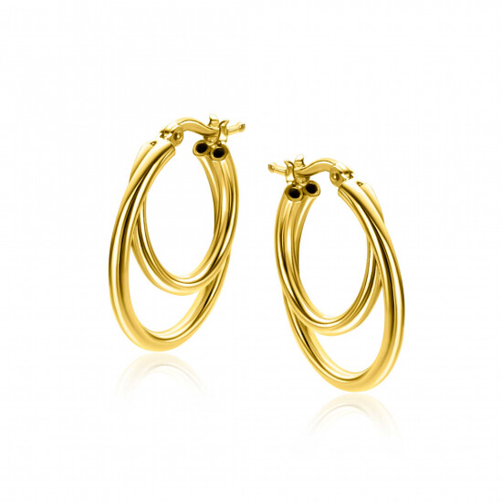 23mm ZINZI gold plated zilveren oorringen met een dubbele oorring in het midden. Een trendy multi-look uitstraling ZIO2483G