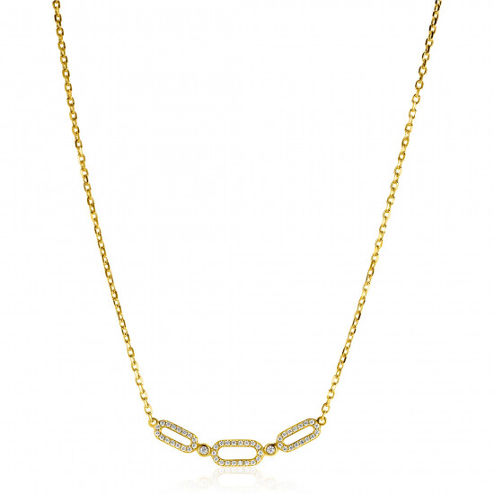 ZINZI gold plated zilveren ketting 45cm met drie ovale schakels, bezet met witte zirconia's ZIC2398Y