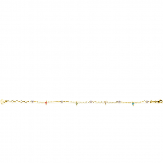 ZINZI gold plated zilveren armband met witte parels en bungelende beads (5,5 mm) in frisse kleuren 17-20cm ZIA2705G
