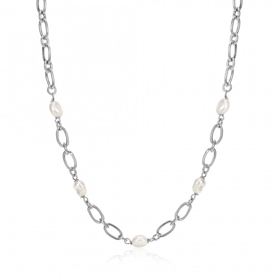 ZINZI zilveren schakel ketting met witte zoetwaterparels 49cm ZIC-BF112