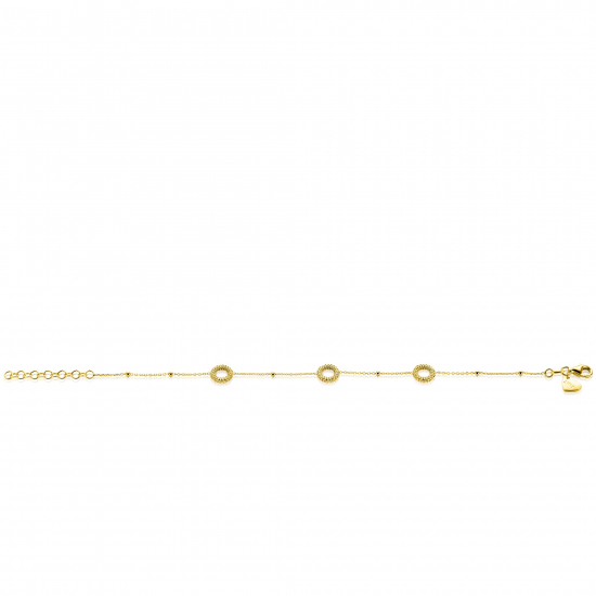 ZINZI gold plated zilveren armband met drie open rondjes (8,5mm) voorzien van een bolstructuur 17-20cm ZIA2704G