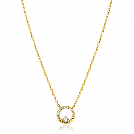 ZINZI gold plated zilveren ketting 42–45cm met ronde open hanger (12mm) en bezet met witte zirkonia's ZIC2725Y